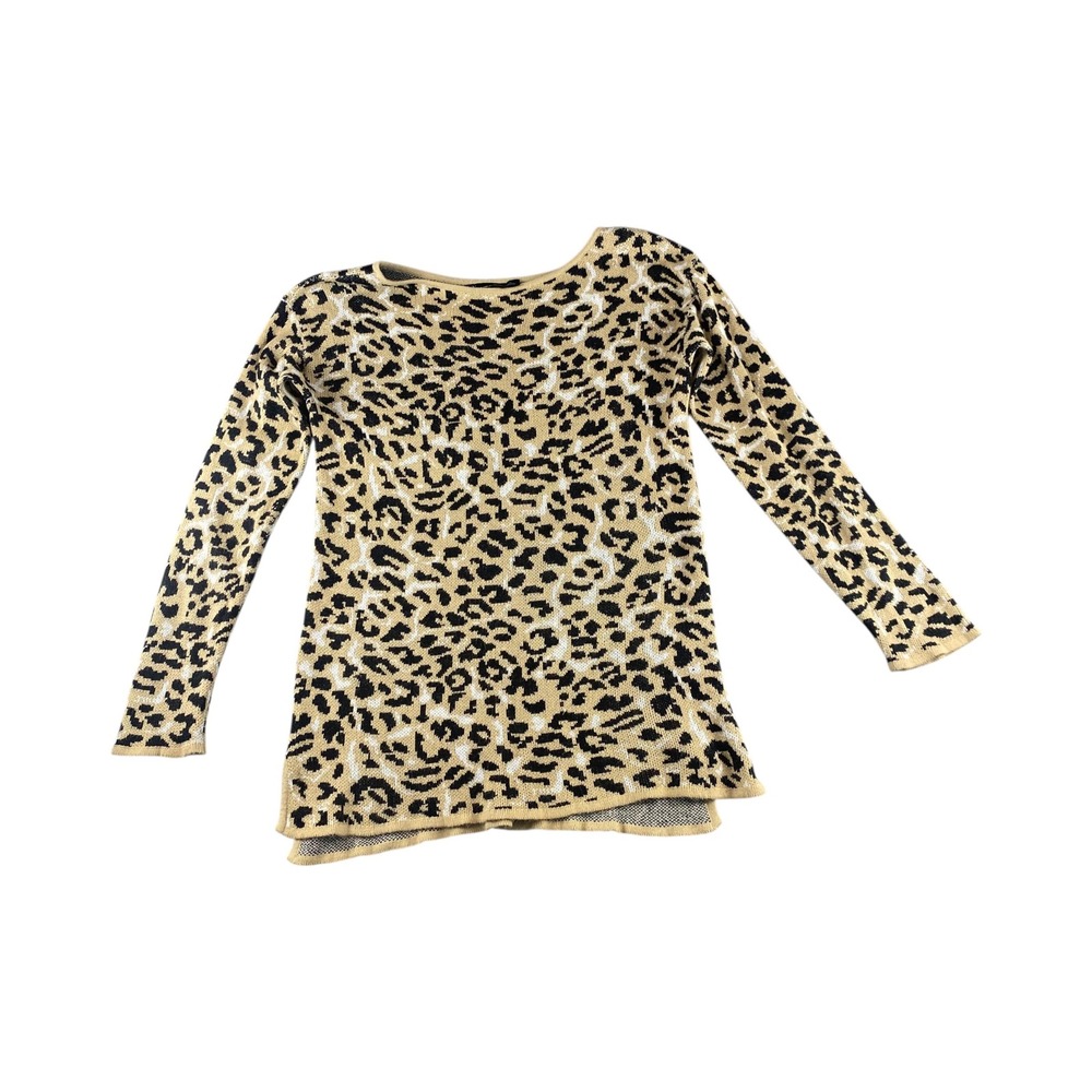 New York & Company Leopard Print Knit Sweater Tan‎ Black Boatneck Large L